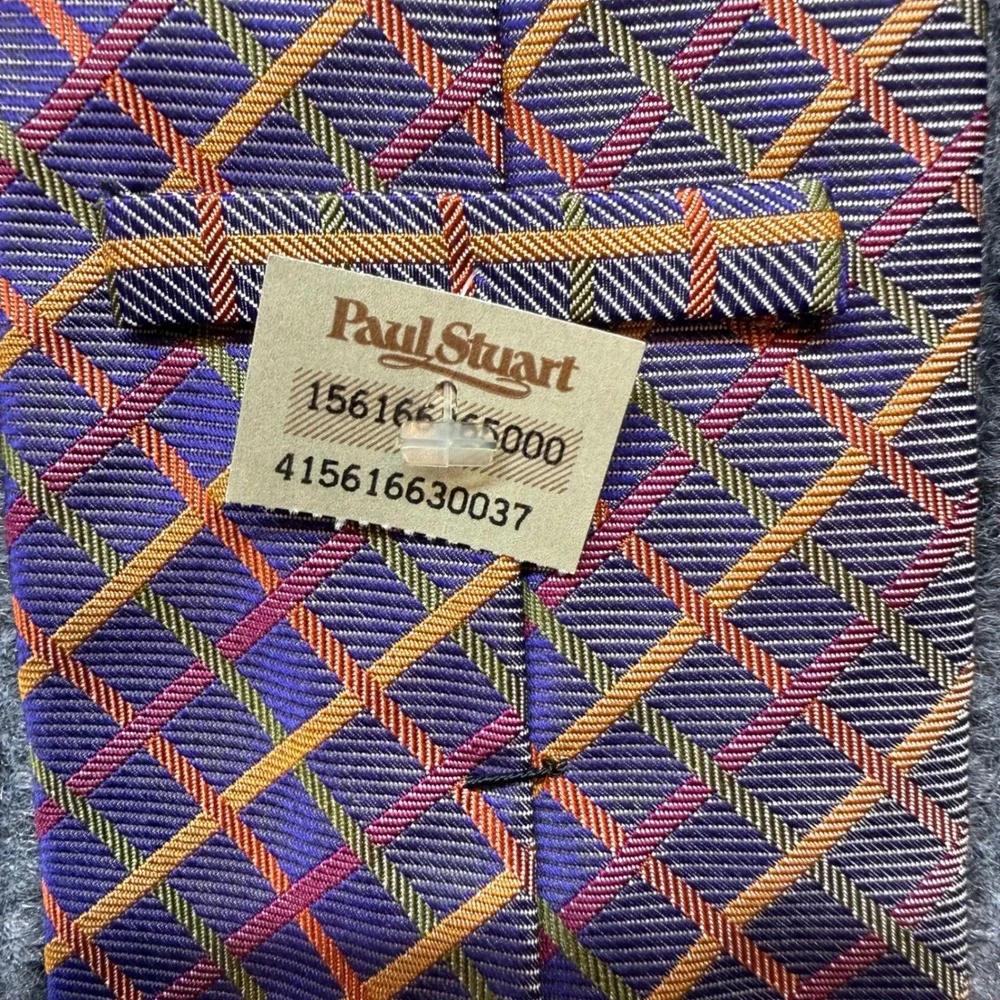 Vintage Paul Stuart Silk Tie NWT Multicolor Geometric Grid Pattern Designer‎ USA